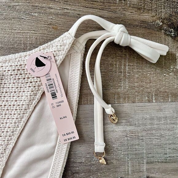 Victorias Secret Nwt Natural Cream Crochet Side Tie String Bikini Bottom XLarge - Picture 4 of 9